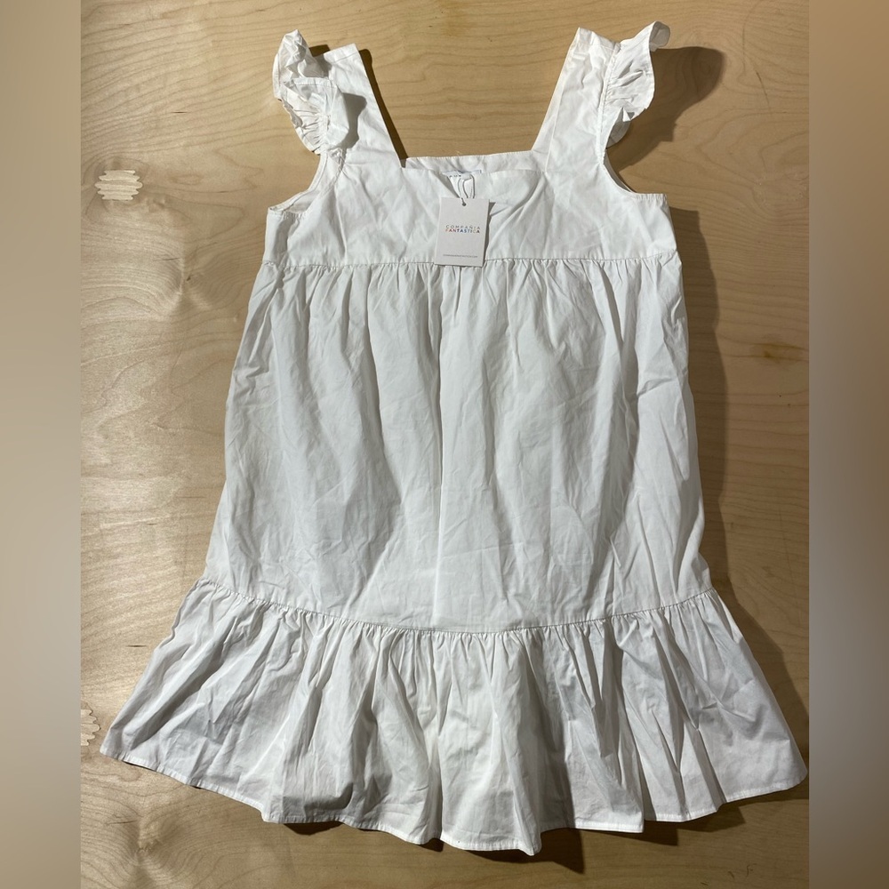 Compania Fantastica White Ruffled Sleeveless Dress Large (DV)